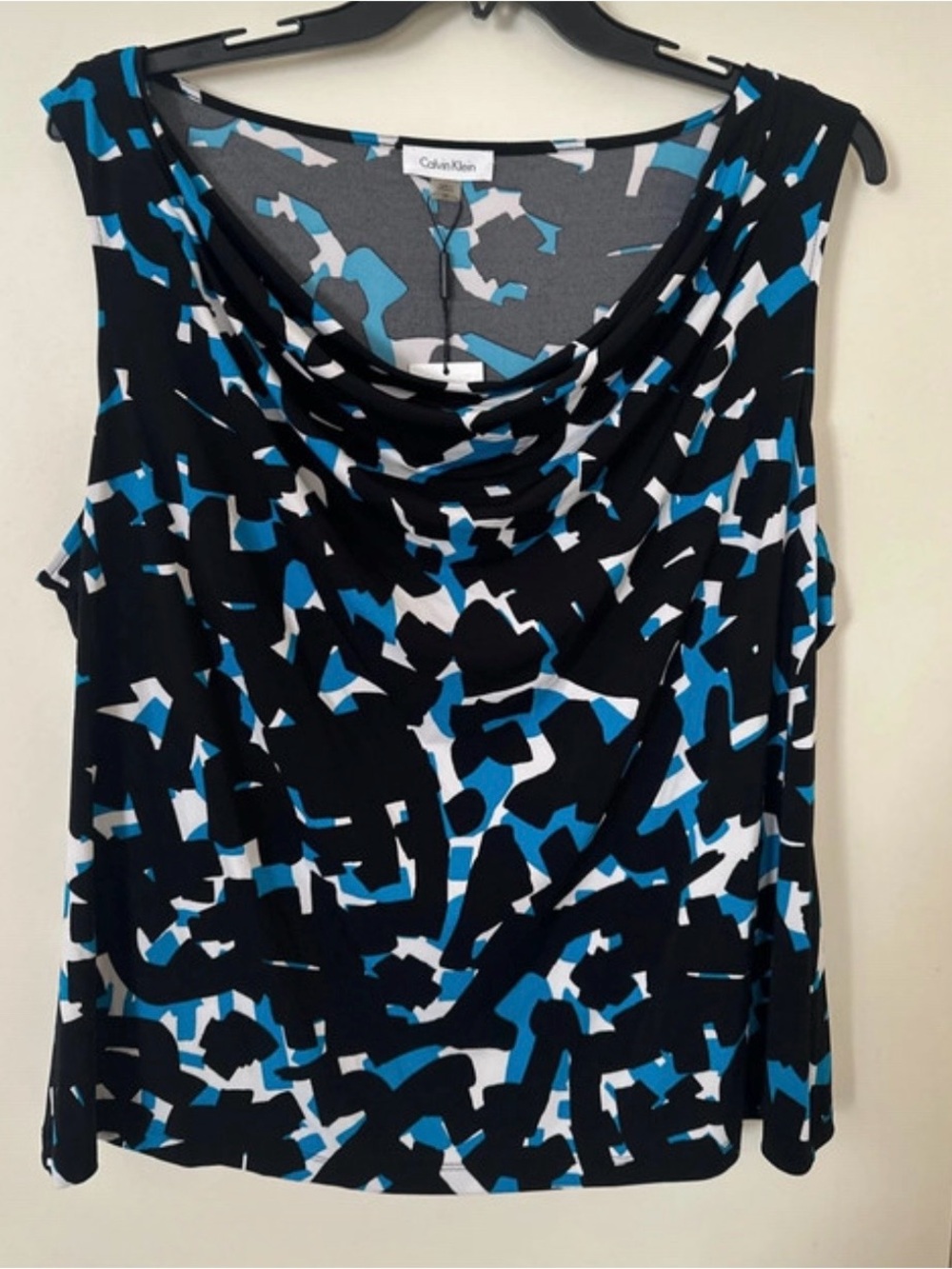 Calvin Klein Black, Blue & White Abstract Cowl Neck Camisole